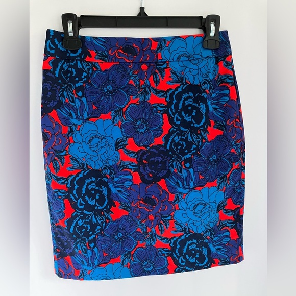 Ann Taylor Petite Womens Pencil Skirt, Size 0P, Red/Blue - Picture 1 of 3
